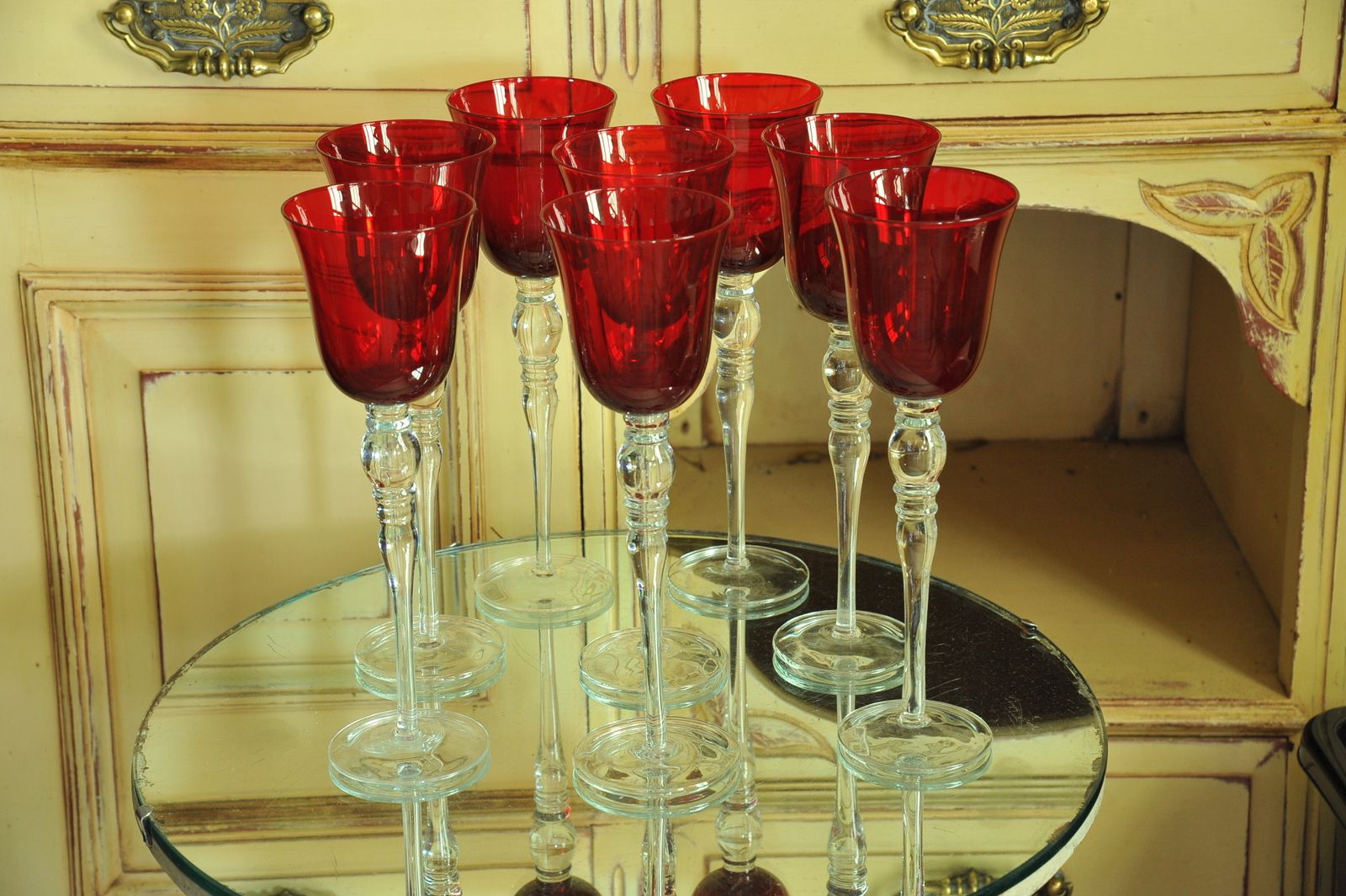 200.0 A Luxury Set Of Eight Extremely Large Vintage Ruby Red Wine Glasses photo