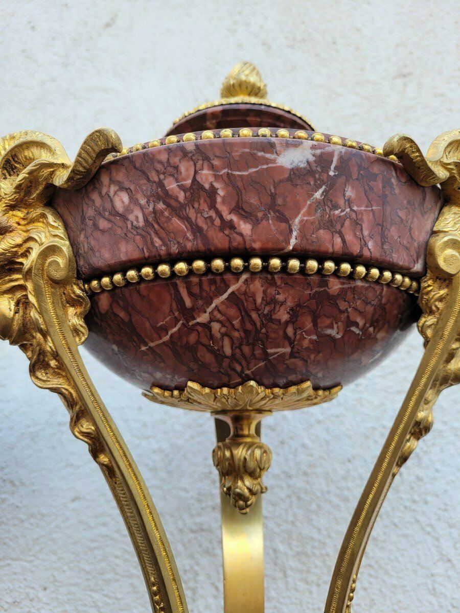 photo for sale Pair Of Red Marble And Bronze Cassolettes, 19th Century