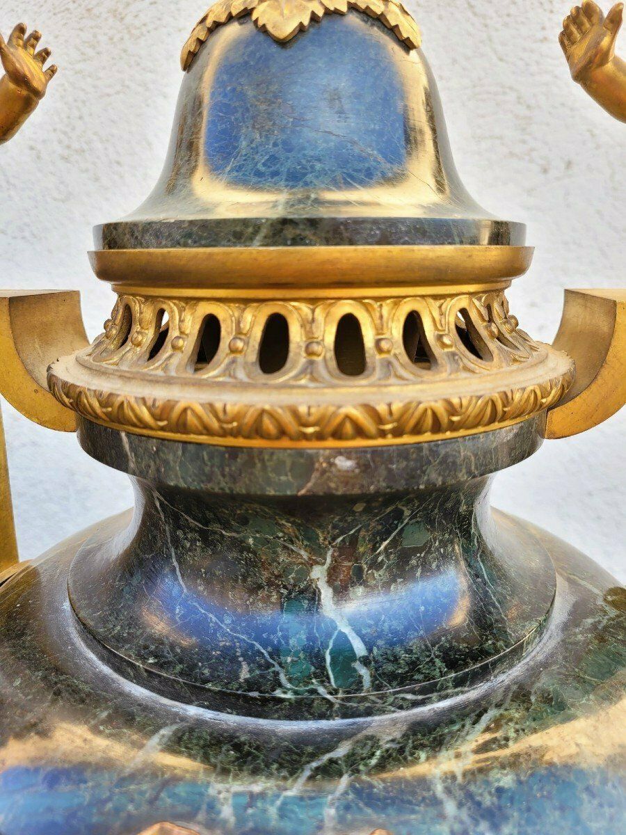 Pair Of Large Bronze And Marble Cassolettes, Napoleon III, 19th Century photo Home Decor