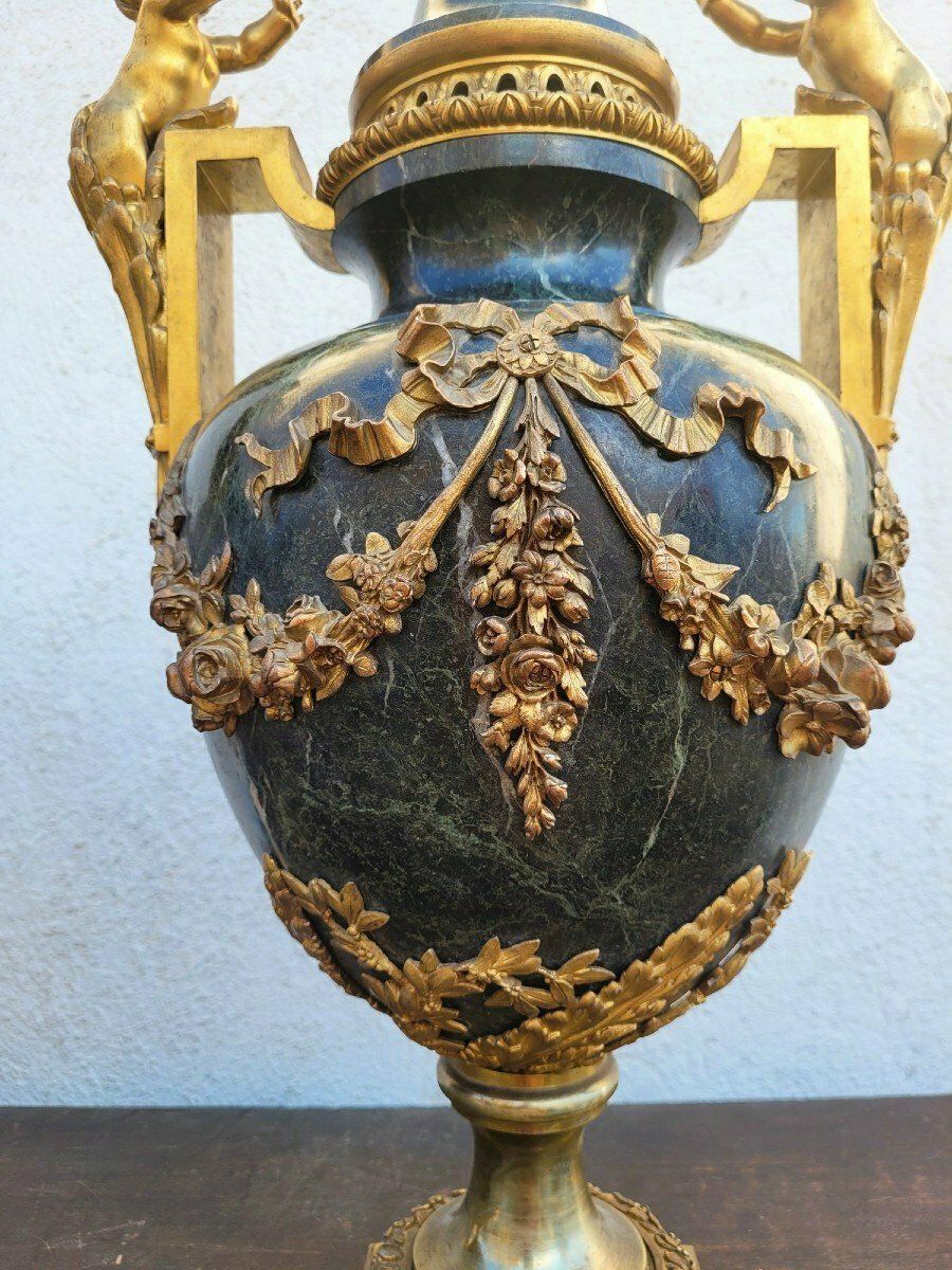 Pair Of Large Bronze And Marble Cassolettes, Napoleon III, 19th Century photo 8500.0
