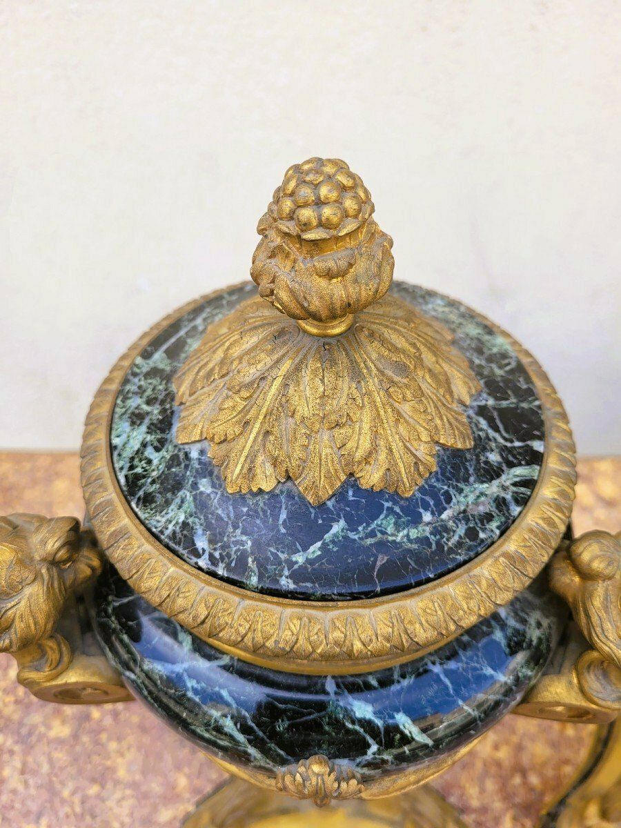 Pair Of Marble And Bronze Cassolettes, 19th Century photo for sale