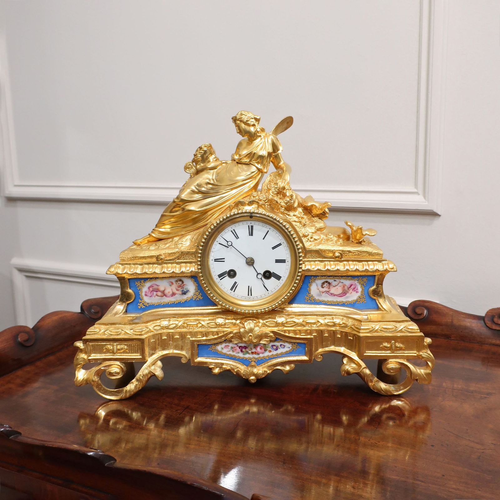 French Victorian Bronze Gilt And Porcelain Mantel Clock By Vincenti photo furniture