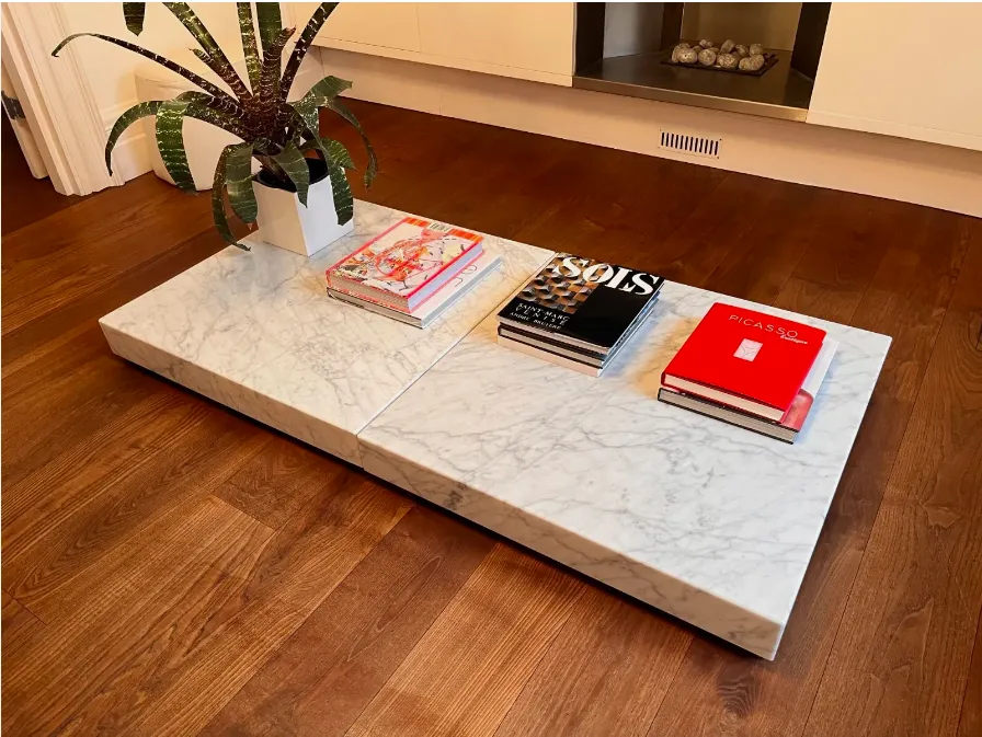 Living Divani   Menhir, Solid Carrara Marble, Set Of 2 Square Coffee Tables photo for sale