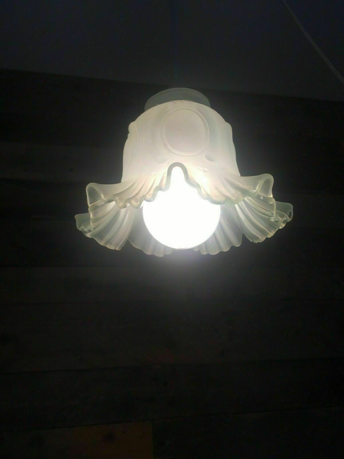 1 Antique Art Nouveau Frosted Satin Glass Ruffled Crimped Edge Light Shade Deco photo vintage