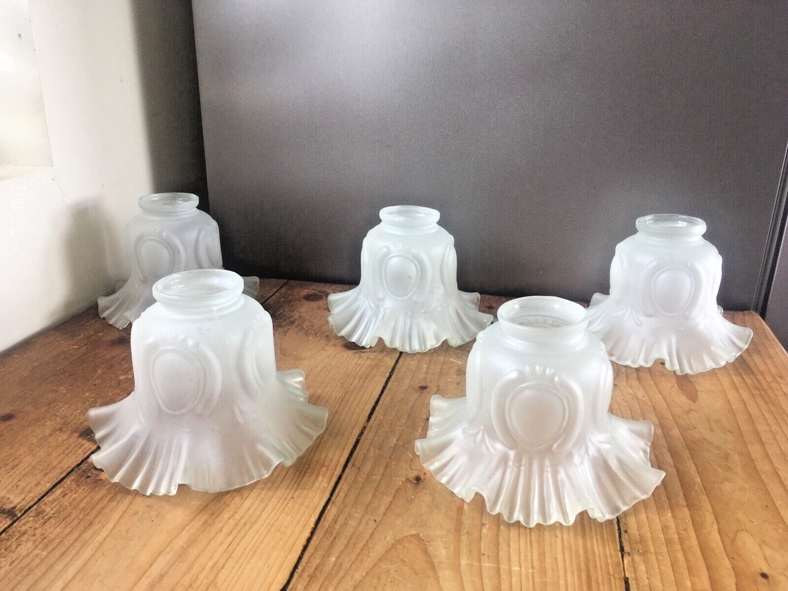 photo furniture 1 Antique Art Nouveau Frosted Satin Glass Ruffled Crimped Edge Light Shade Deco