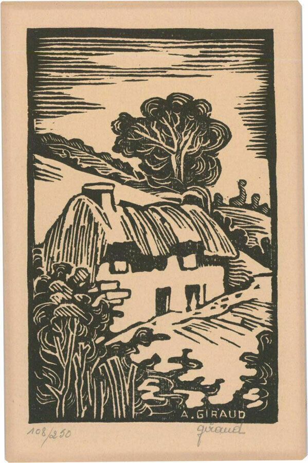 A. Giraud   19th Century Woodcut, The Thatched Cottage photo furniture