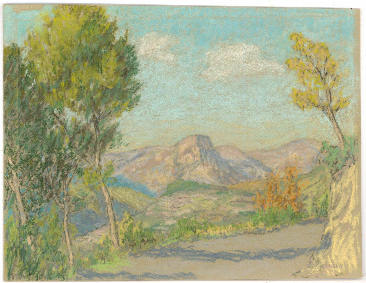 Charles Joshua Kelsey (1871 1960)   Mid 20th Century Pastel, French Hillside photo for sale