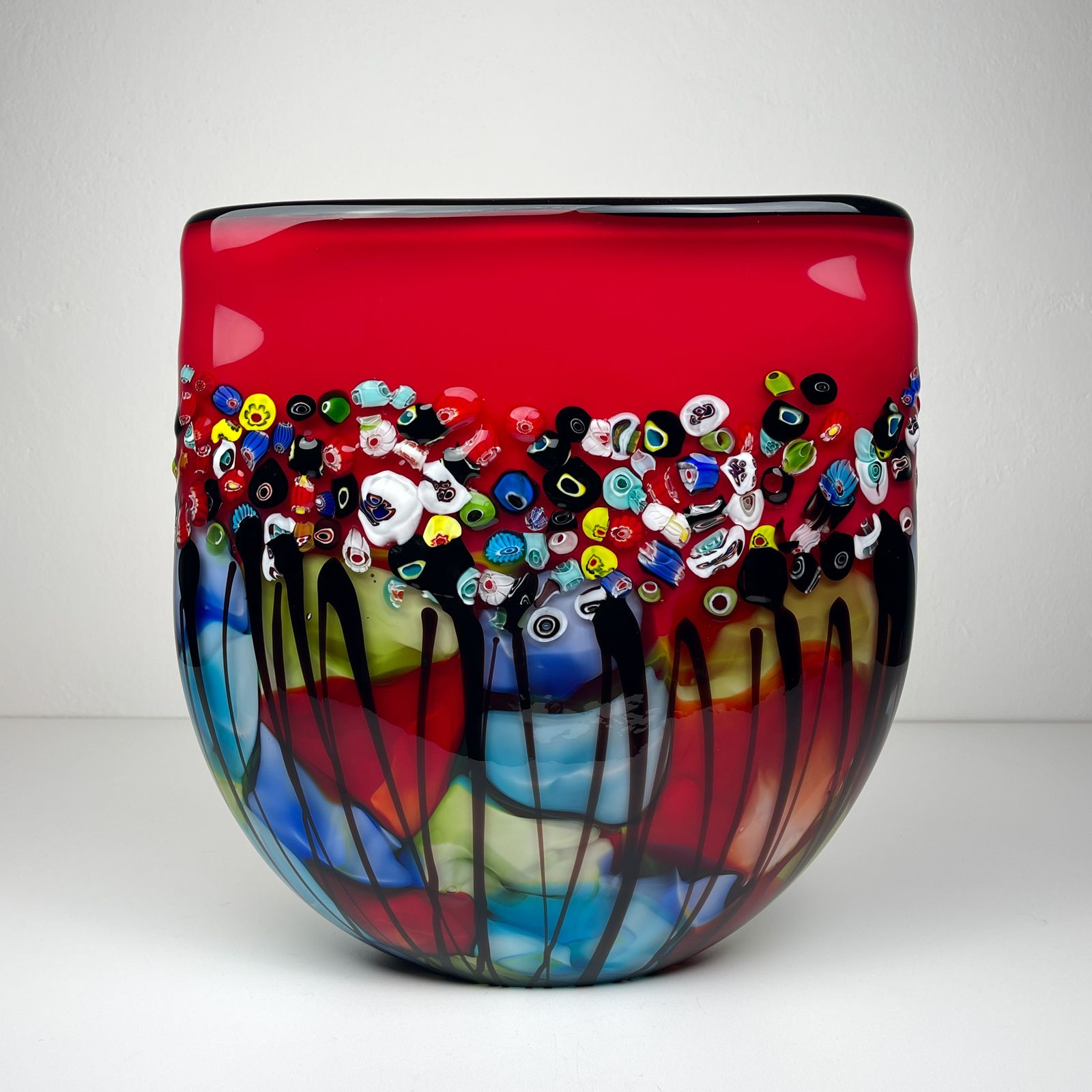 photo for sale Large Vintage Murano Glass Vase Murrine, Italy 1980s