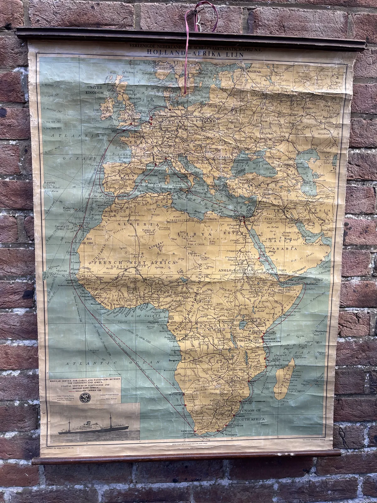 Linen Backed Holland Africa Line (Vns) Agents Route Map 1950 Oranjefontein