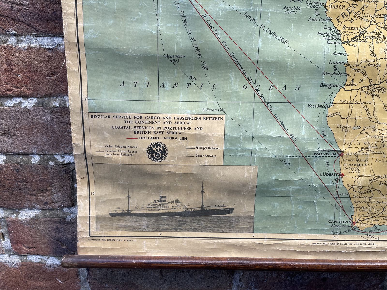 Linen Backed Holland Africa Line (Vns) Agents Route Map 1950 Oranjefontein photo furniture
