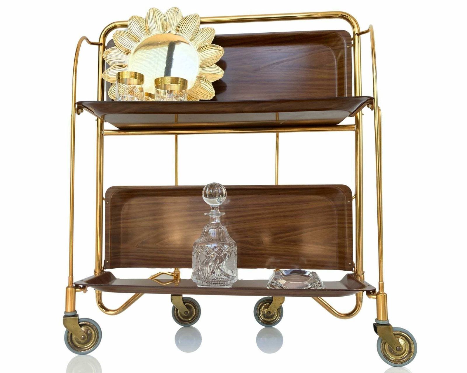 Bremshey Dinett Walnut Gold | Foldable Bar Cart | 60s Design