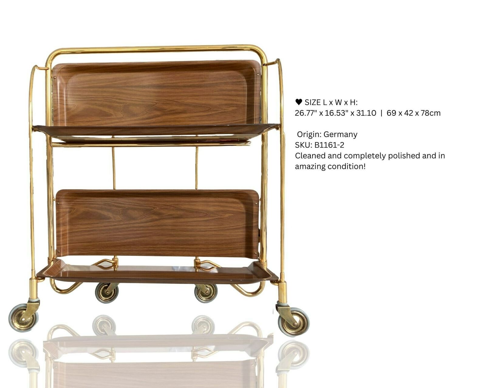 Bremshey Dinett Walnut Gold | Foldable Bar Cart | 60s Design photo 389.0