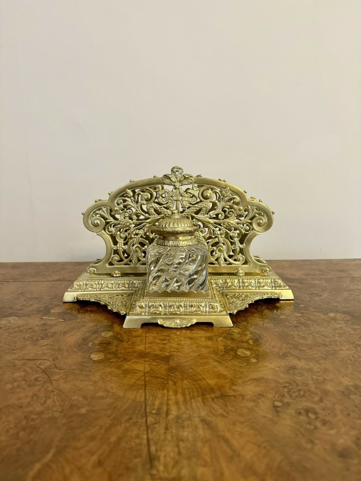 Stunning Quality Antique Ornate Brass Desk Set