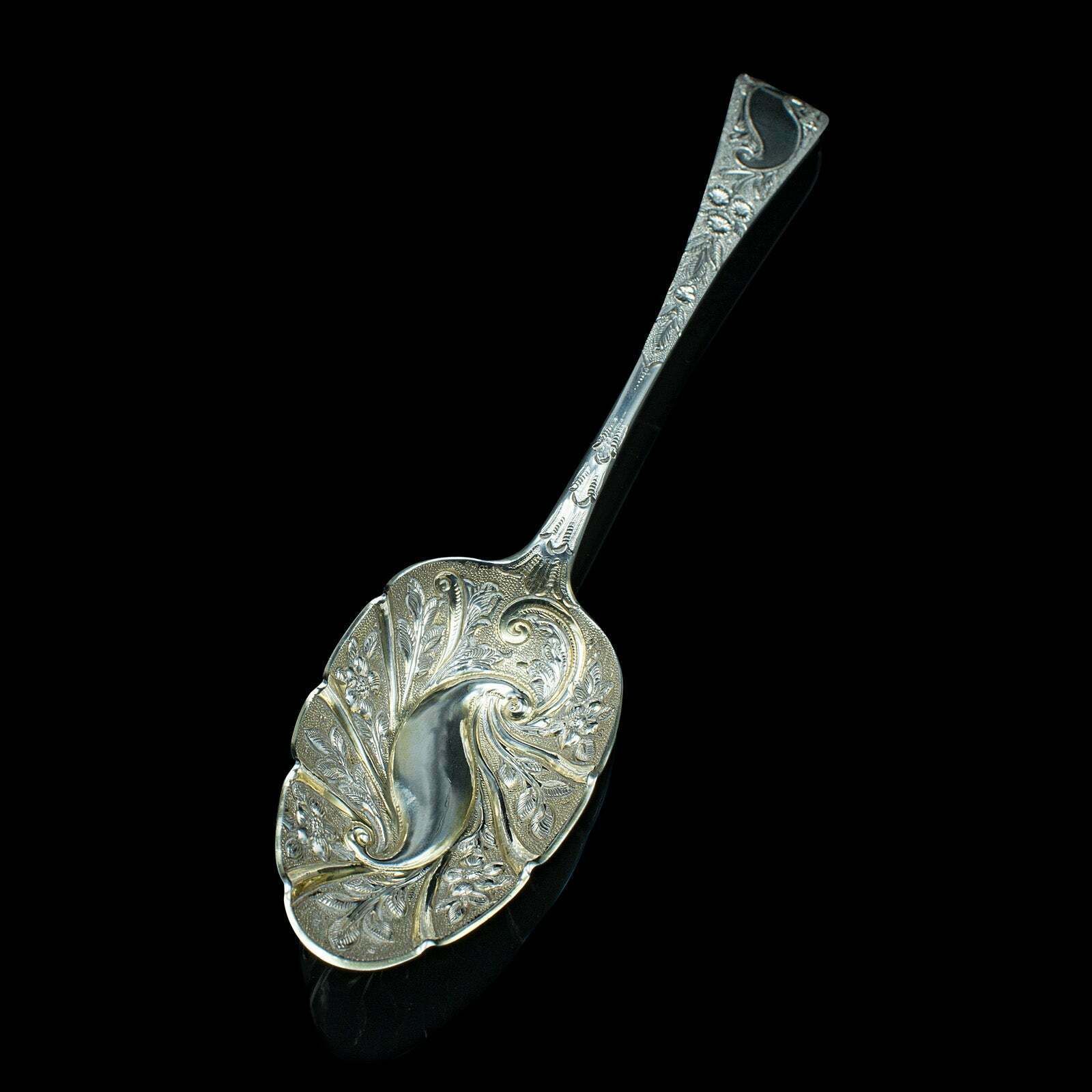 Pair Of Antique Dessert Spoons, English, Silver, Trifle, Hallmarked, Georgian photo vinterior