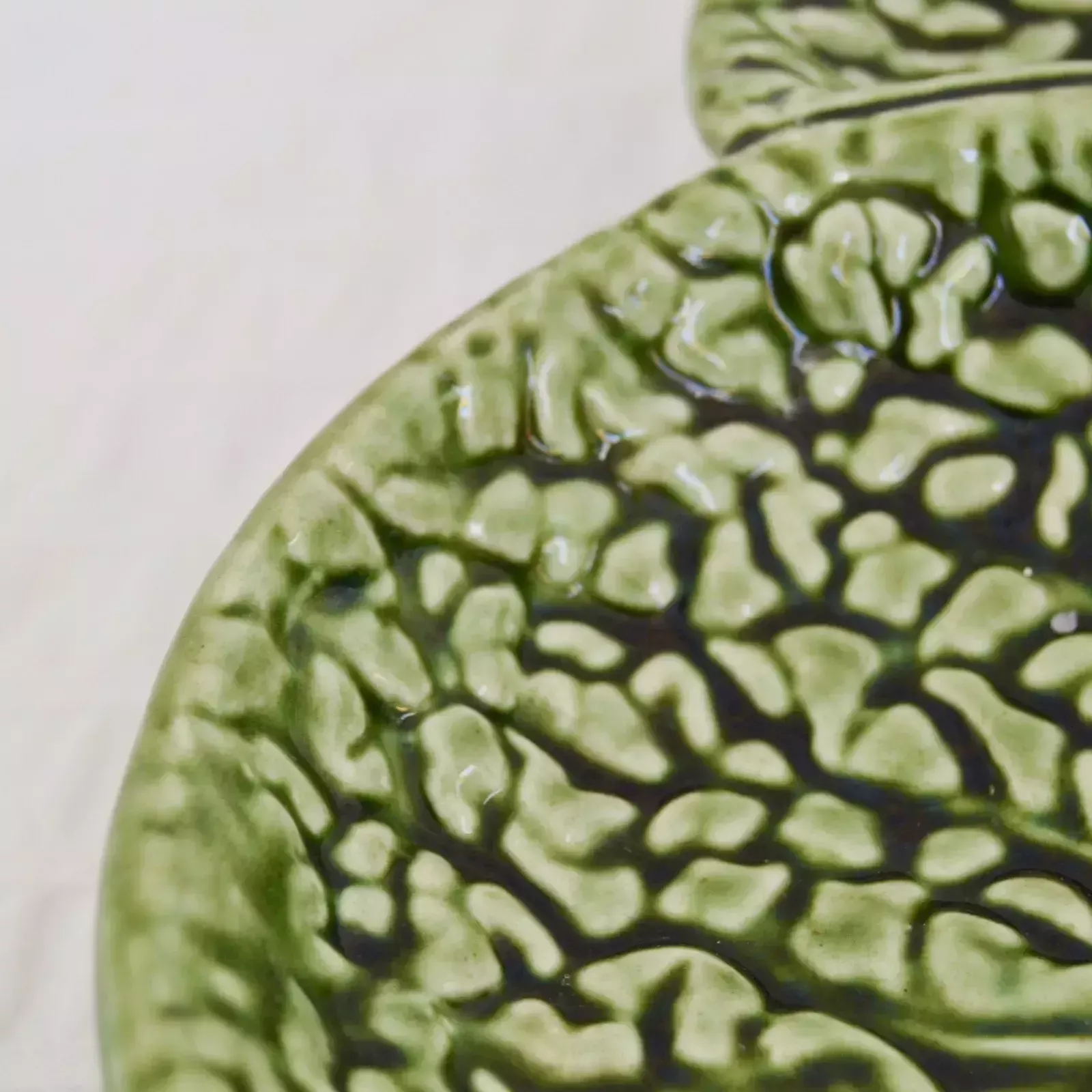 Subtil John Buck Majolica Green Cabbage Leaf Serving Plate Portuguese Pottery photo buy