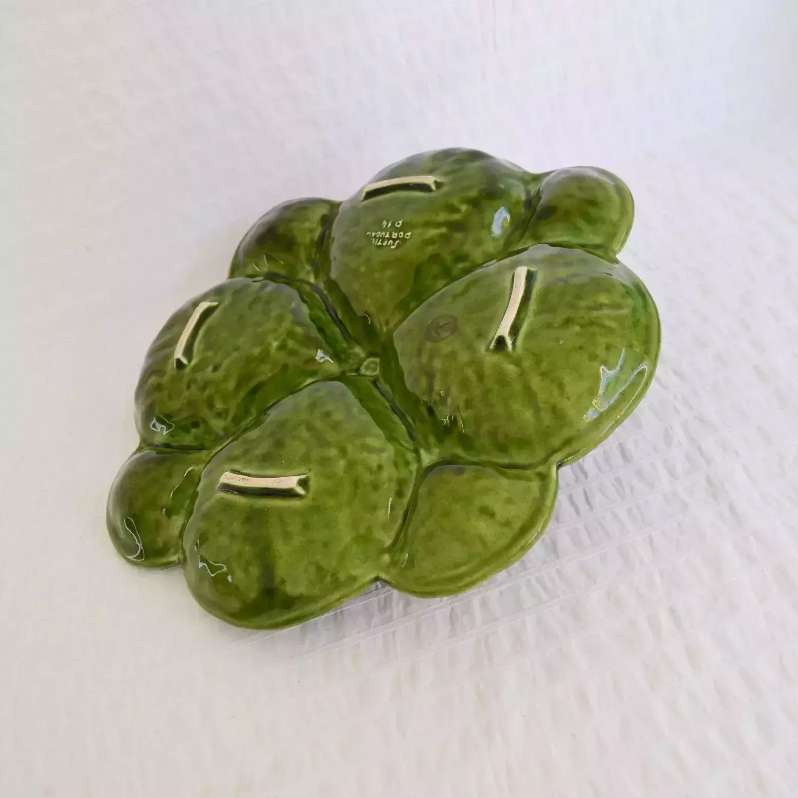 photo for sale Subtil John Buck Majolica Green Cabbage Leaf Serving Plate Portuguese Pottery