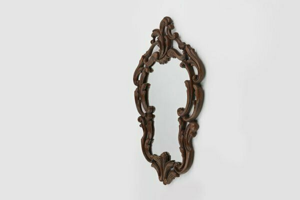 Baroque Mirror With Hand Carved Oak Ornated Frame, France, 1950s photo for sale