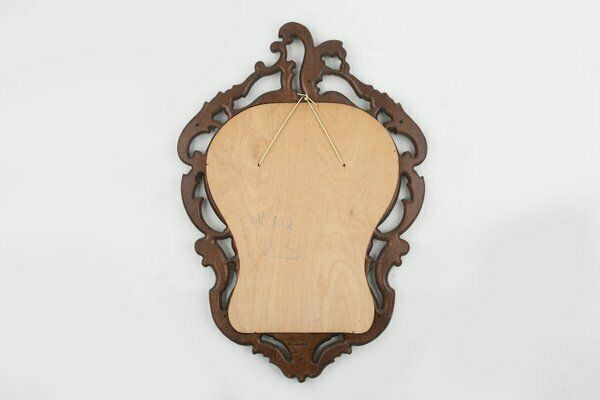 photo for sale Baroque Mirror With Hand Carved Oak Ornated Frame, France, 1950s