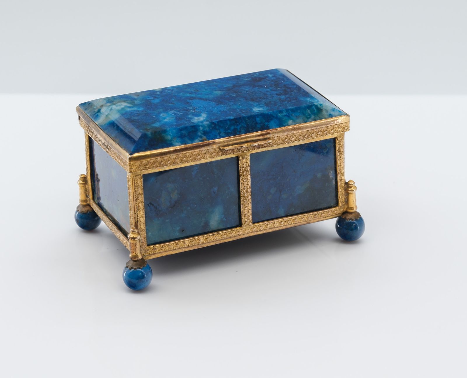 1245.0 Antique Lapis Lazuli & Gilt Metal Miniature Box Casket French Circa 1880 photo