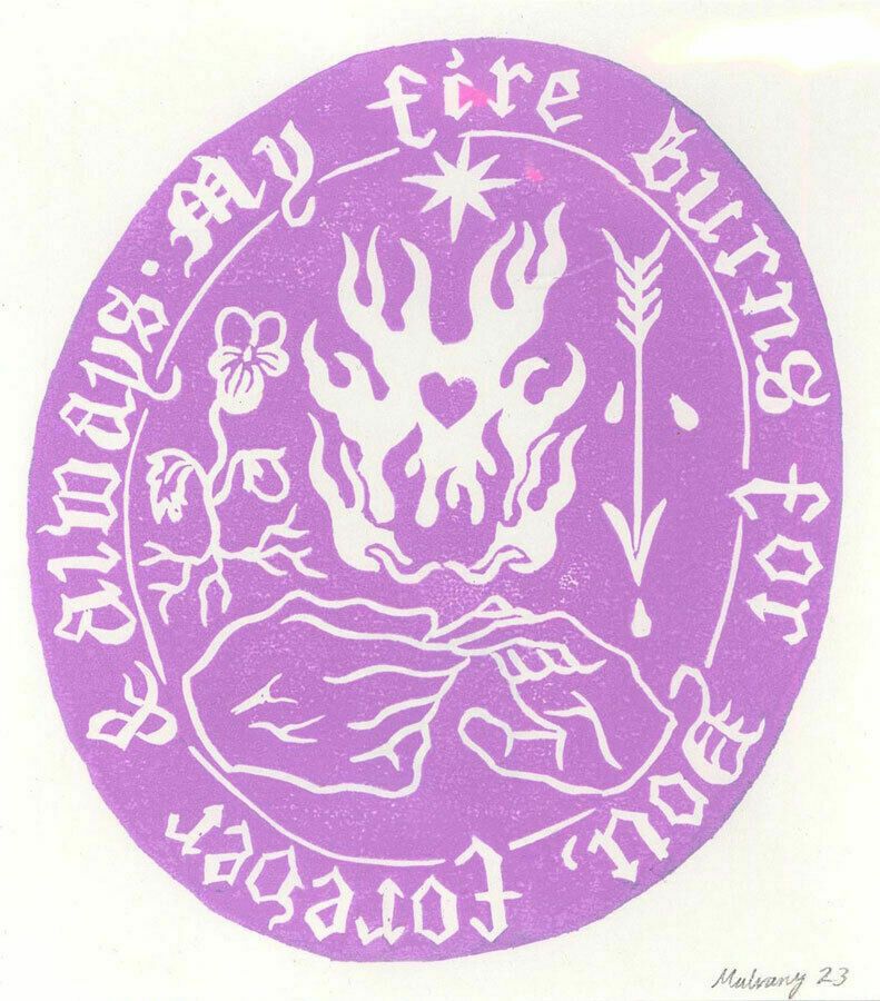 Isabelle Mulvany   Contemporary Linoprint, My Fire Burns For You (Purple)
