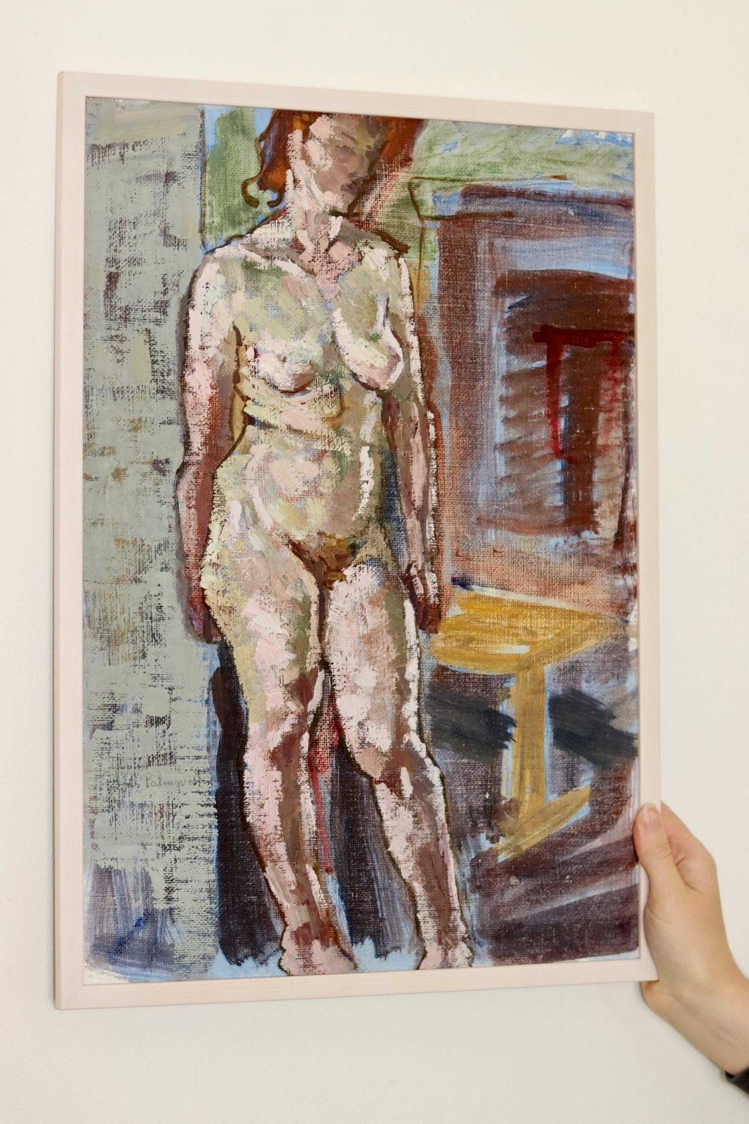 1940's Swedish Mid Century Oil On Board Painting" Nude Figure Study " By Lars Palmqvist   Vintage & Framed photo furniture