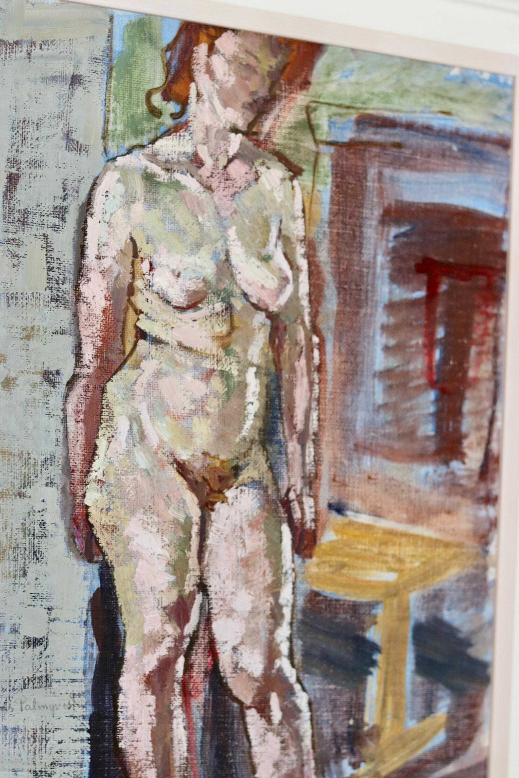1940's Swedish Mid Century Oil On Board Painting" Nude Figure Study " By Lars Palmqvist   Vintage & Framed photo vintage