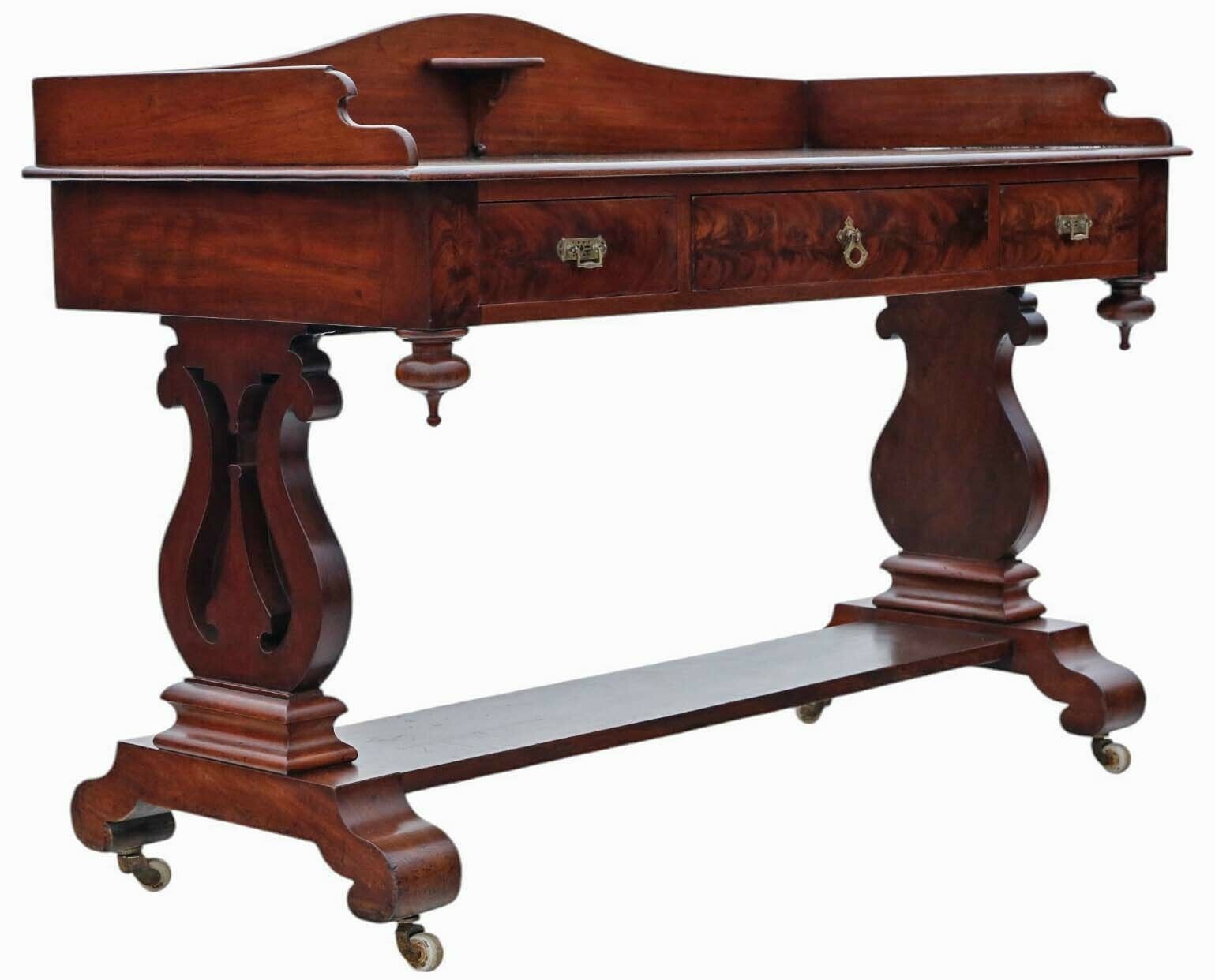 Fine Quality Antique Mahogany Writing Table   19th Century Victorian Gothic Desk Side Dressing photo vinterior