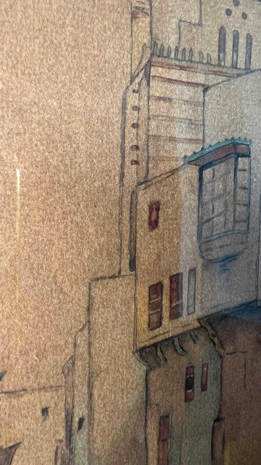Early 1900 Original And Signed Watercolour Drawing Of A Street In Cairo photo vintage