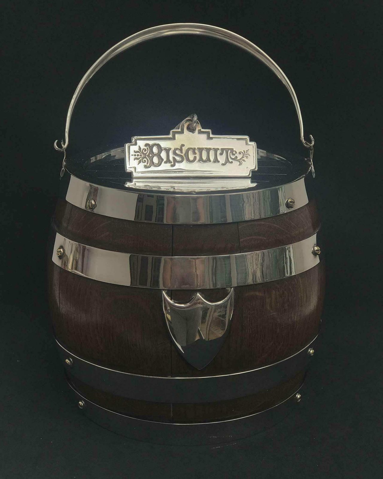 Biscuit Barrel English Victorian Oak And Silver Plate Or Ice Bucket British Antique Gift For Family Luxury Gift Cookies Jar Box English Bar