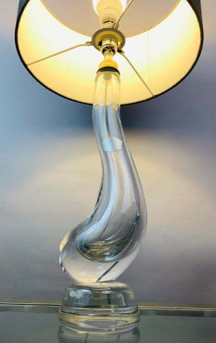 photo furniture 1950s Belgium Val St Lambert Clear Crystal Glass "Swan" Table Lamp