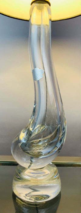 photo for sale 1950s Belgium Val St Lambert Clear Crystal Glass "Swan" Table Lamp