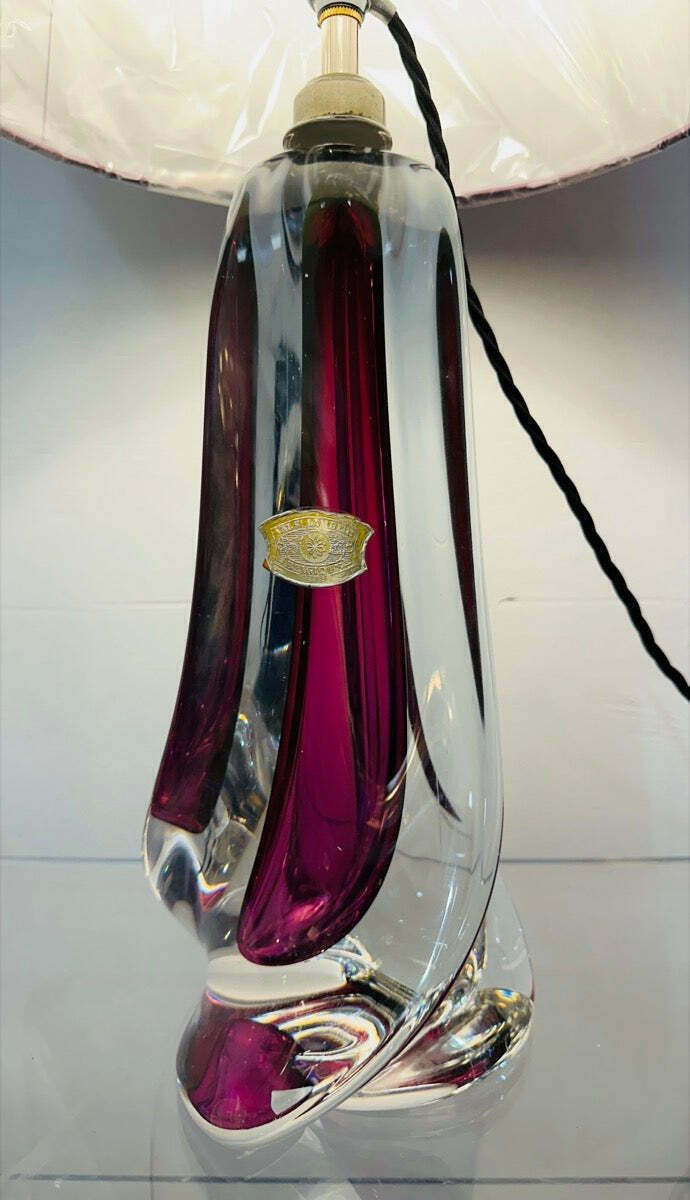 1950s Val St Lambert Purple & Clear Crystal Glass Table Lamp photo vinterior