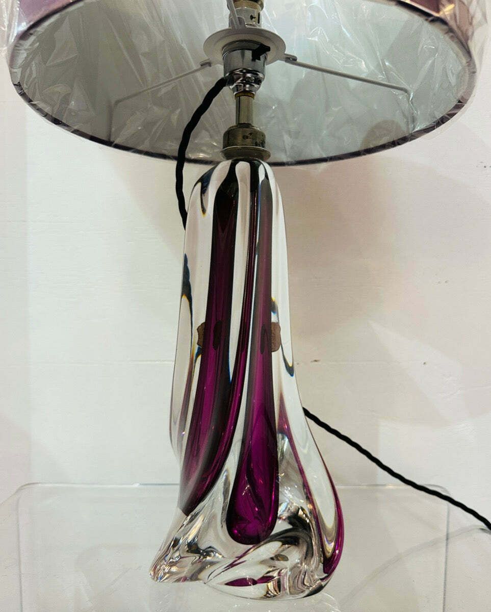 photo buy 1950s Val St Lambert Purple & Clear Crystal Glass Table Lamp