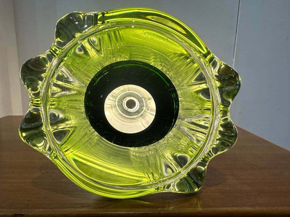 Lighting 1950s Belgium Val Saint Lambert Green & Clear Crystal Glass Table Lamp Signed photo