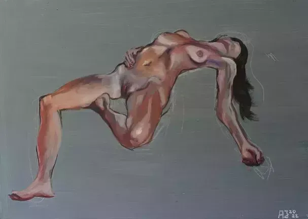 Jung Axel, Nude Painting, Oil On Canvas, 21st Century photo furniture
