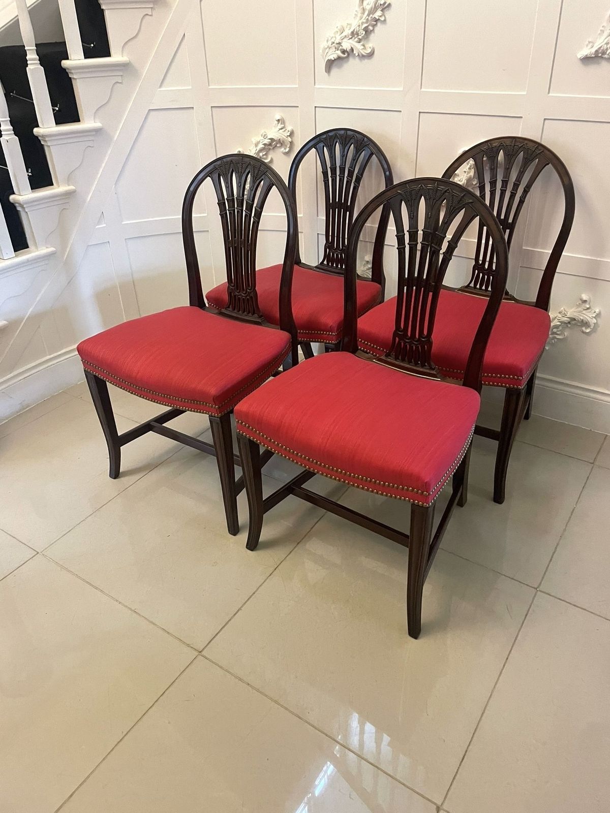 Outstanding Quality Set Of 4 Antique 19th Century Carved Mahogany Dining Chairs photo for sale