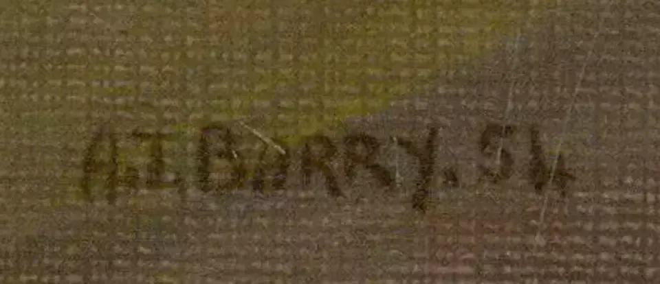 A. T. Barry   Signed & Framed 1954 Oil, Queen Charlton Church photo Art