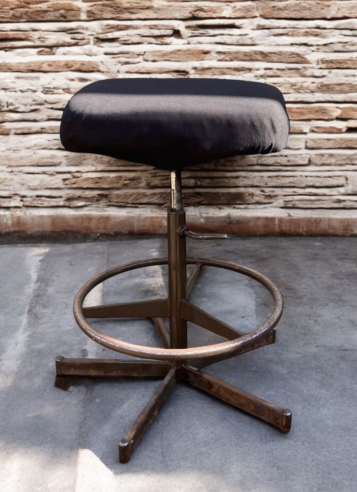 Furniture Rare Mid Century Roc Industrial Swivel Stool (1950s–70s), Adjustable Height photo