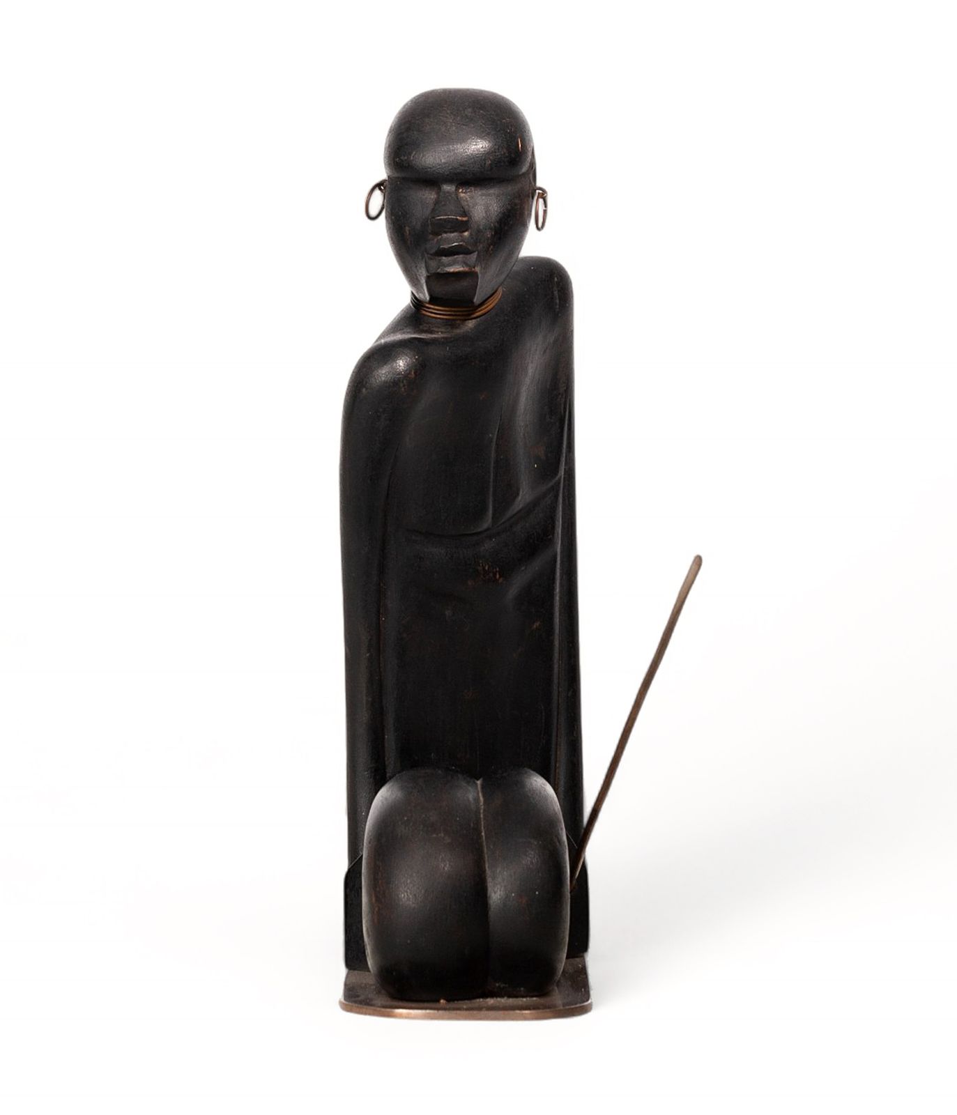 Early 20th Century Art Déco Black Wood Sculpture Of An African Warrior With A Spear By Karl Hagenauer (Werkstätte Hagenauer Wien), Austria photo for sale