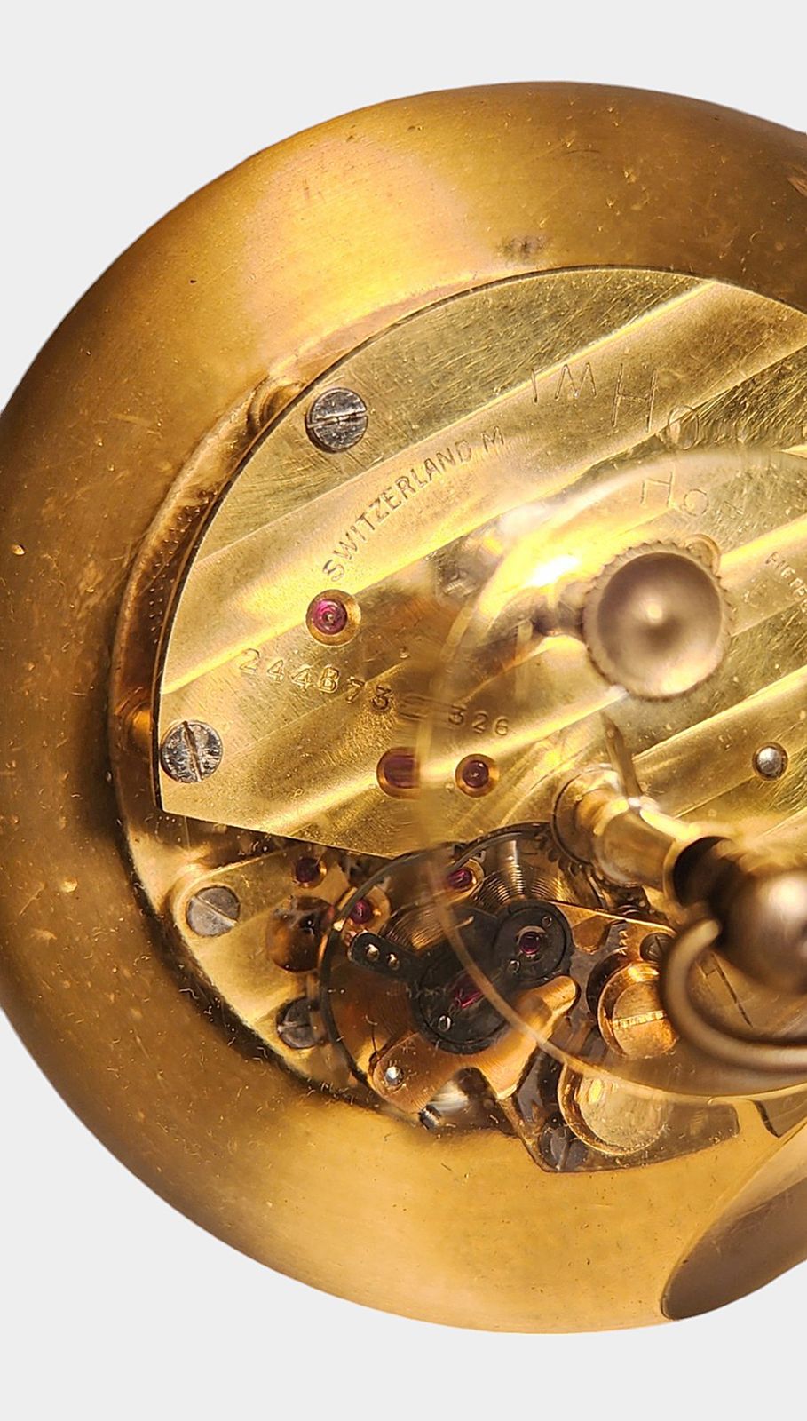 1960s Mid Century Modern Lucite And Gilt Brass Sphere/Ball Paperweight Clock With 15 Jewel Wind Up Movement By Swiss Clockmaker Arthur Imhof photo 925.0
