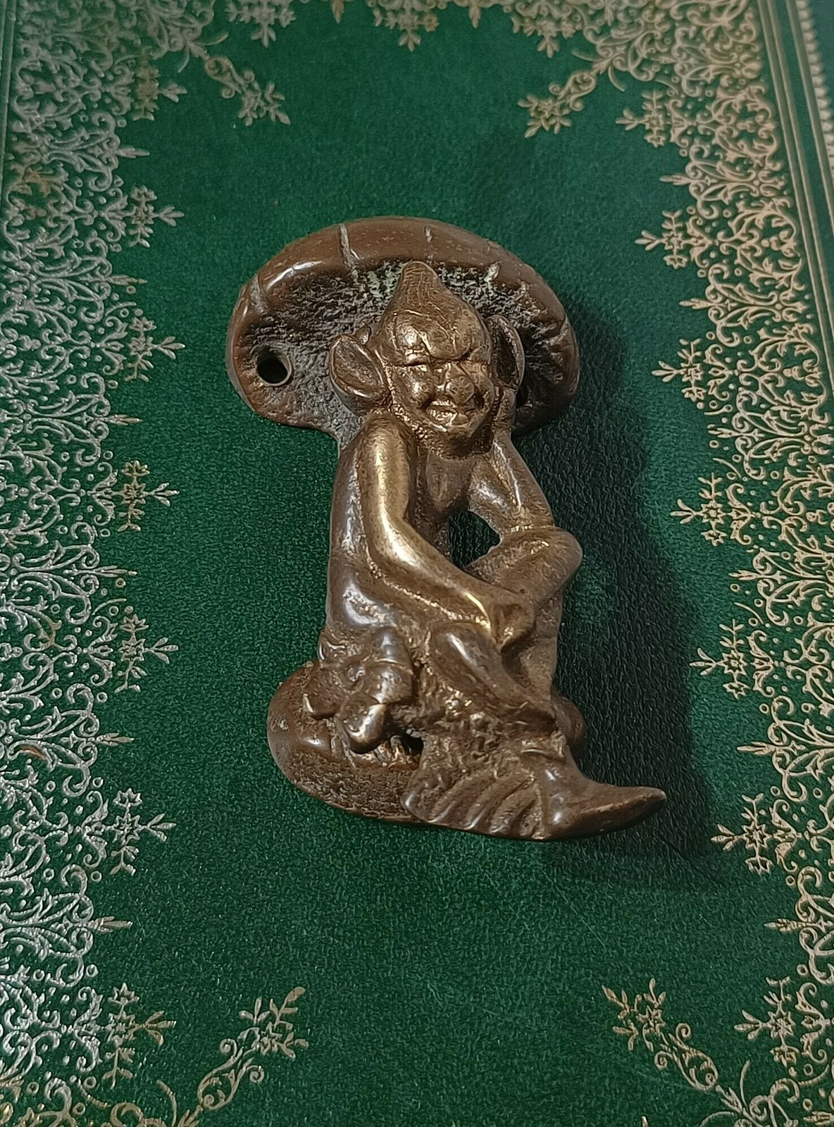 Cast Brass Pixie Figure Under Toadstool Door Knocker,Bronze Gold Tone . photo furniture