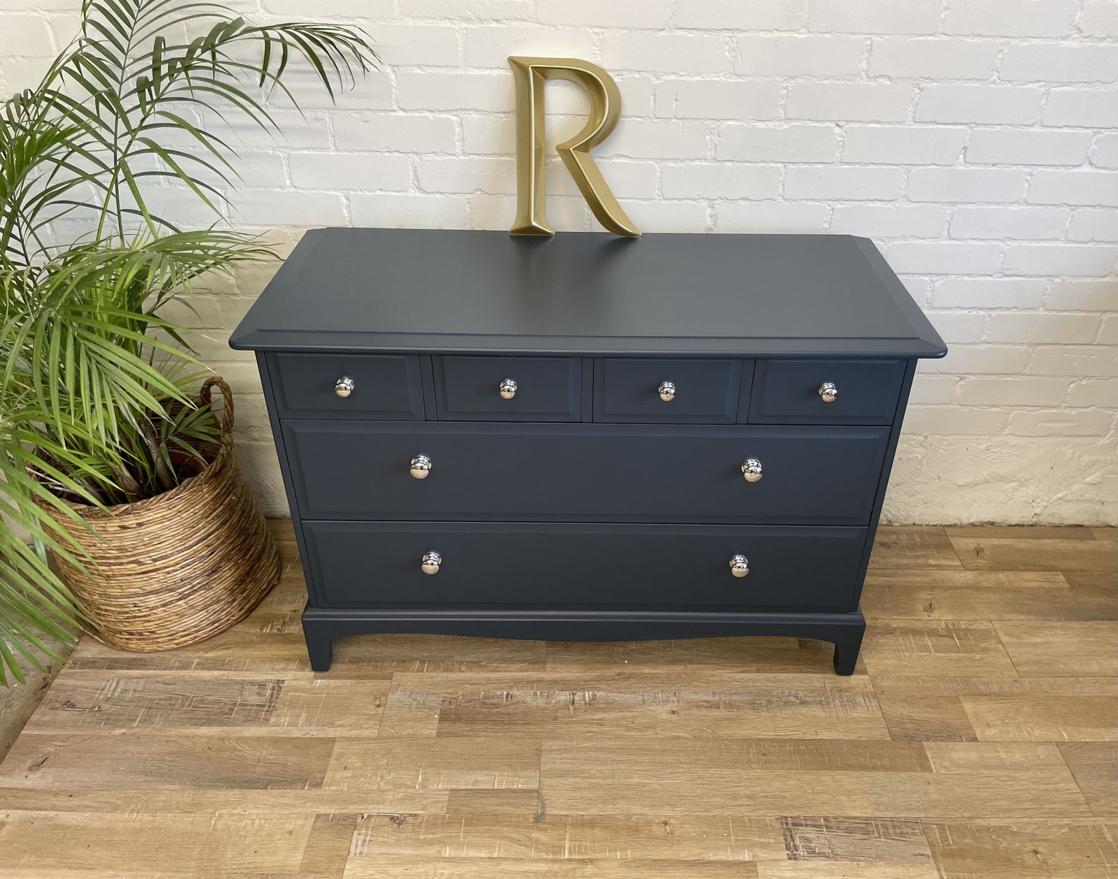 Stag Minstrel 4 Over 2 Chest Of Drawers Painted Midnight Ink Blue photo vinterior