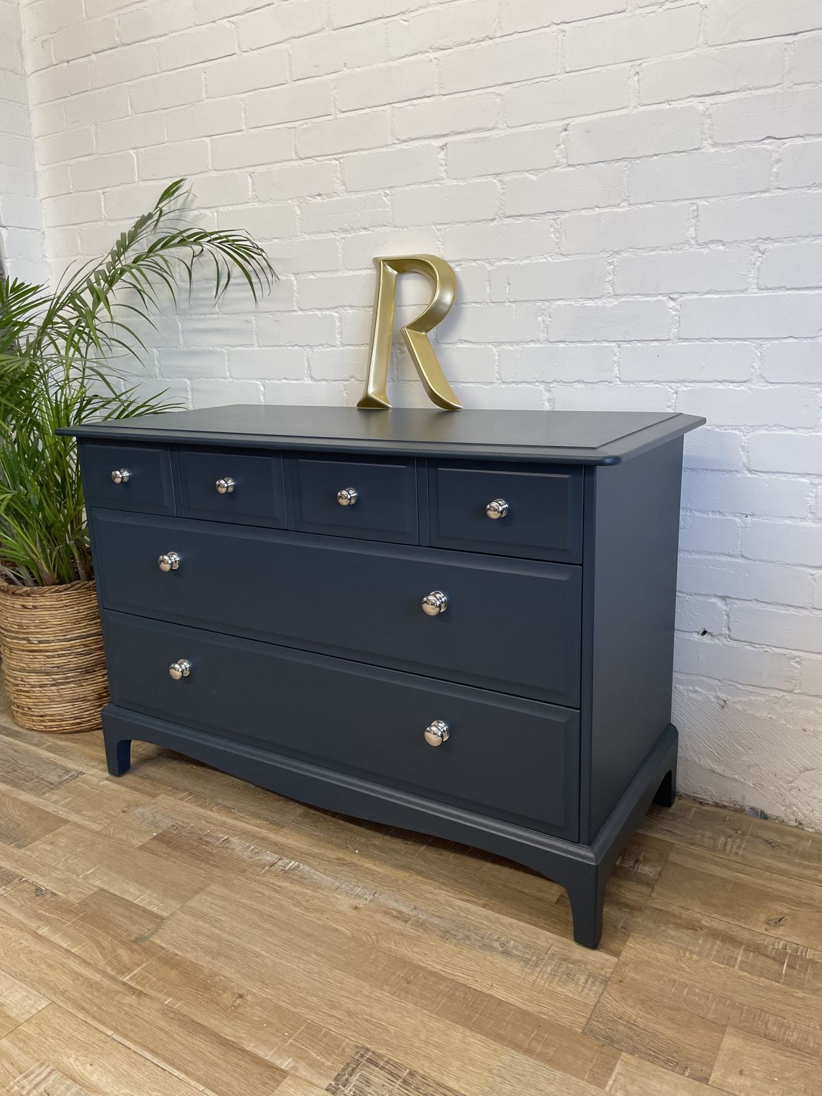 photo for sale Stag Minstrel 4 Over 2 Chest Of Drawers Painted Midnight Ink Blue