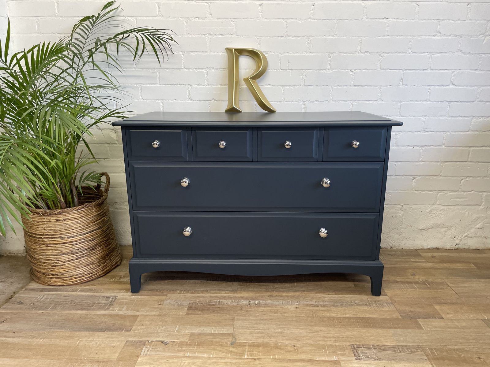 Stag Minstrel 4 Over 2 Chest Of Drawers Painted Midnight Ink Blue