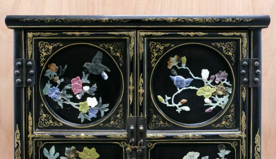 photo furniture 20th Century Black Lacquer Gold Inlaid Cabinet From Jinlong Beijing Furniture