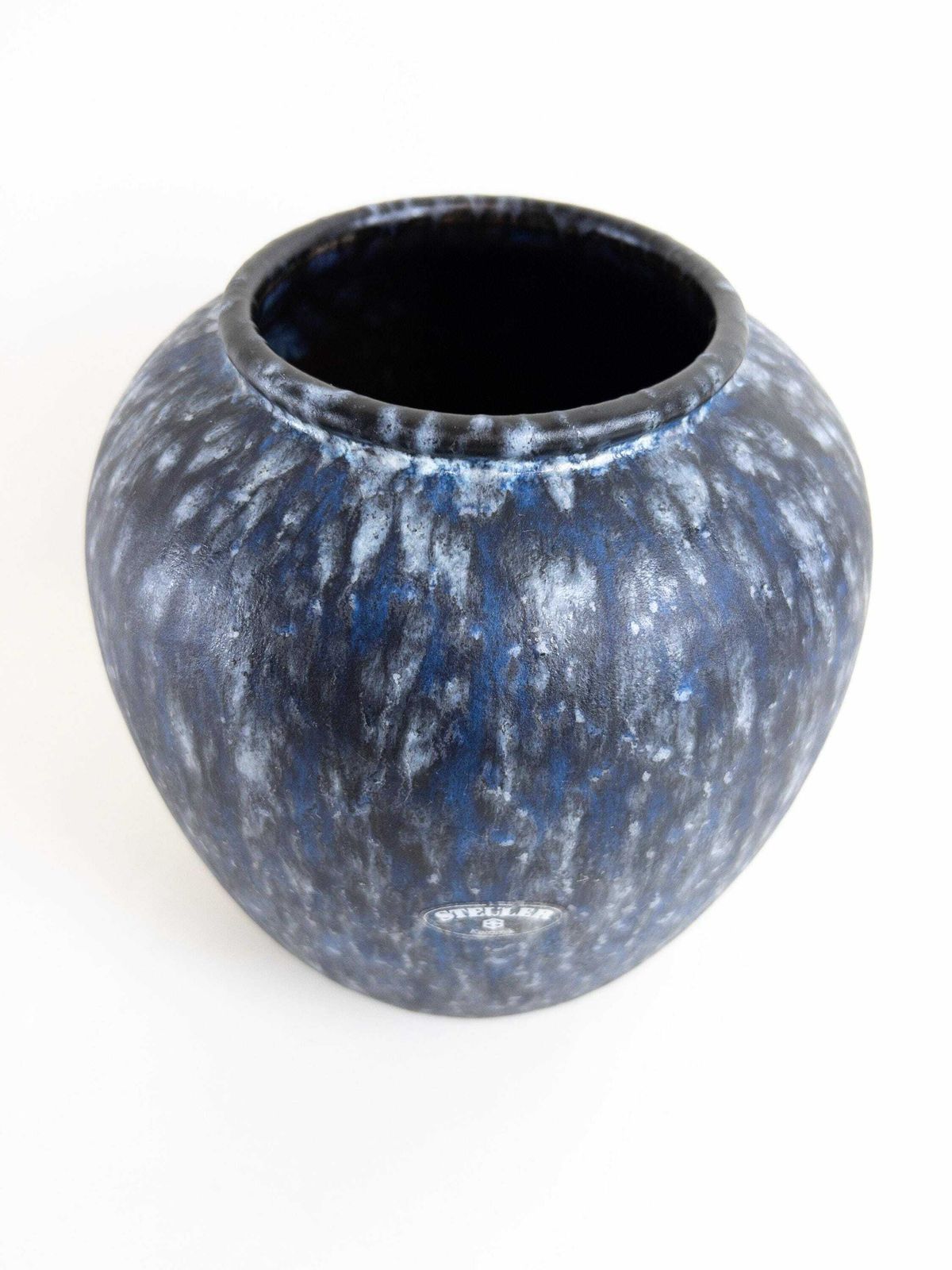 West German Pottery Vase By Steuler   Large Modern Blue Black Round Vase photo vinterior