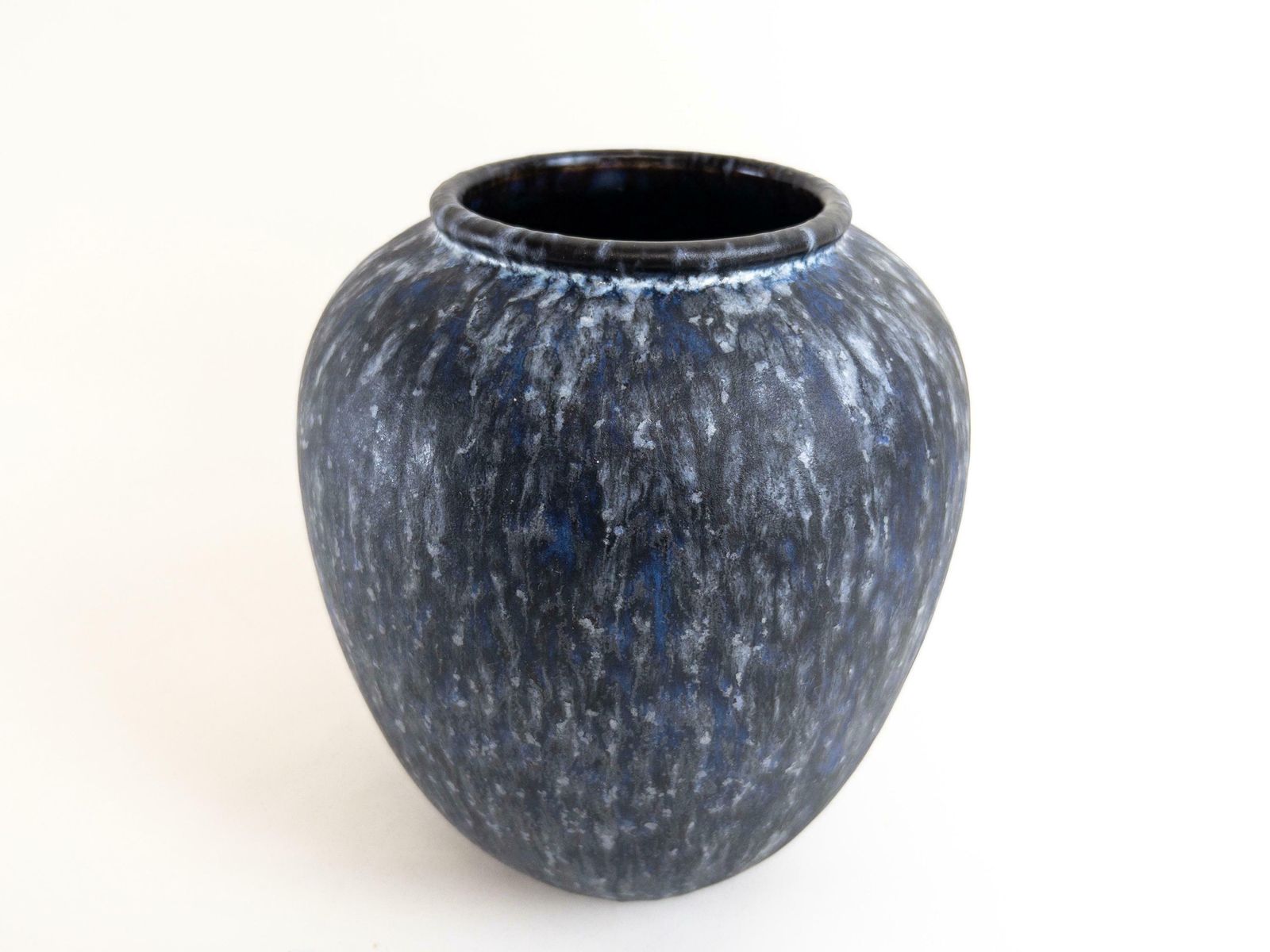photo furniture West German Pottery Vase By Steuler   Large Modern Blue Black Round Vase