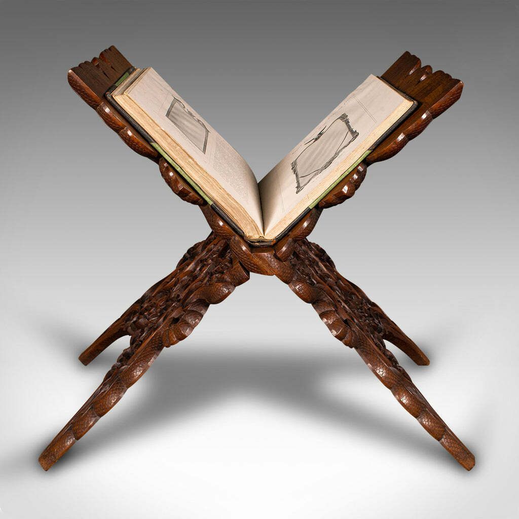 Antique Club Lounge Magazine Stand, Burmese, Teak, Folding Book Rack, Victorian photo for sale
