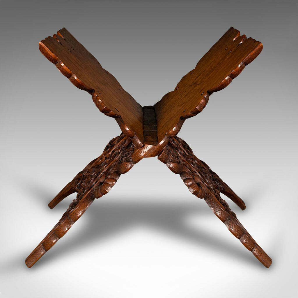 Antique Club Lounge Magazine Stand, Burmese, Teak, Folding Book Rack, Victorian photo Home Decor