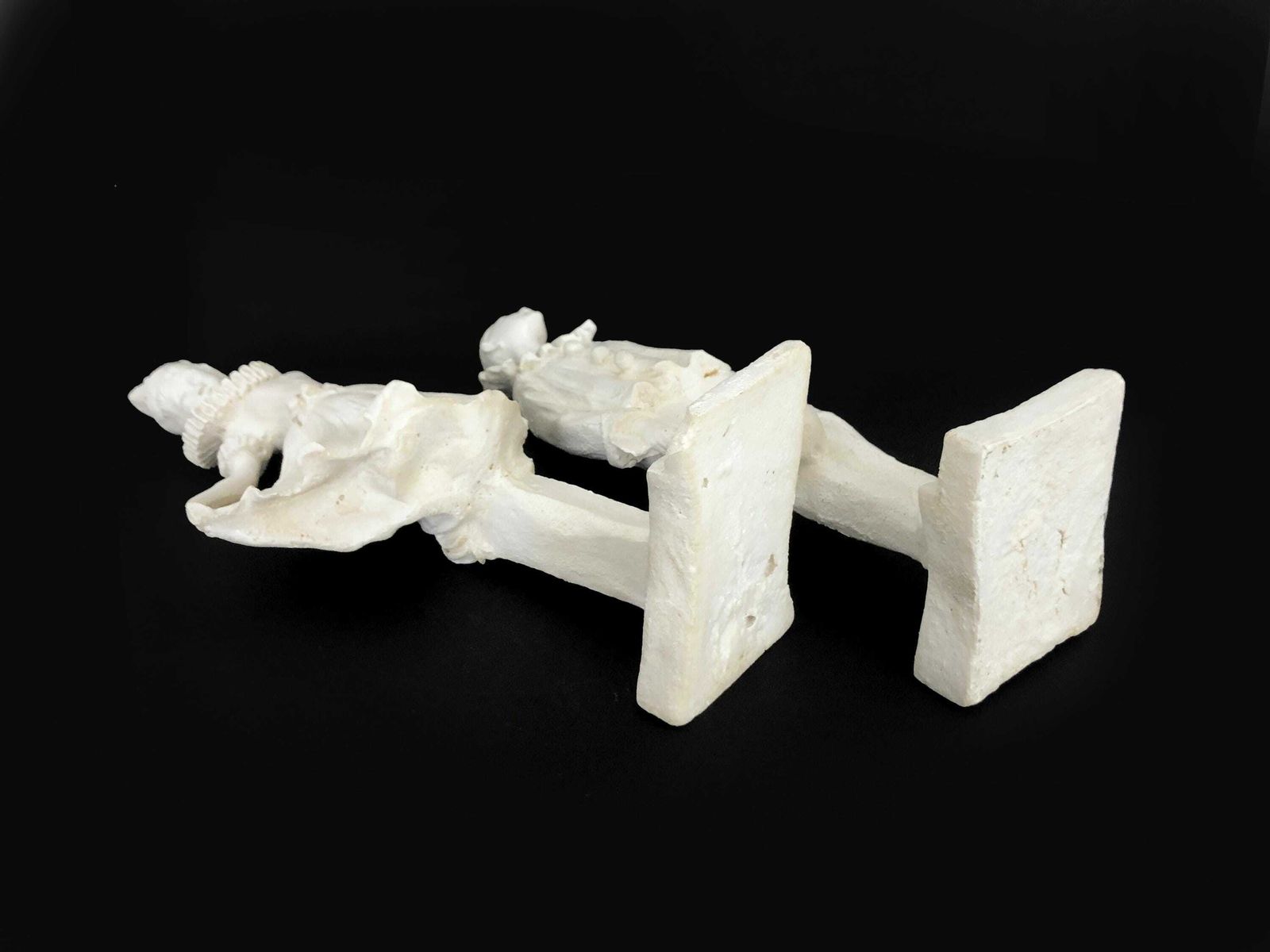 photo for sale Pair Of Sculptures Of Pierrot And Colombine In Salt Stone Art Deco Style. 50s 60s